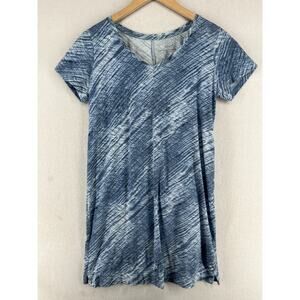 PURE JILL J. JILL Dress XS Tie Dye Printed Jersey V-Neck Pima Cotton Blue